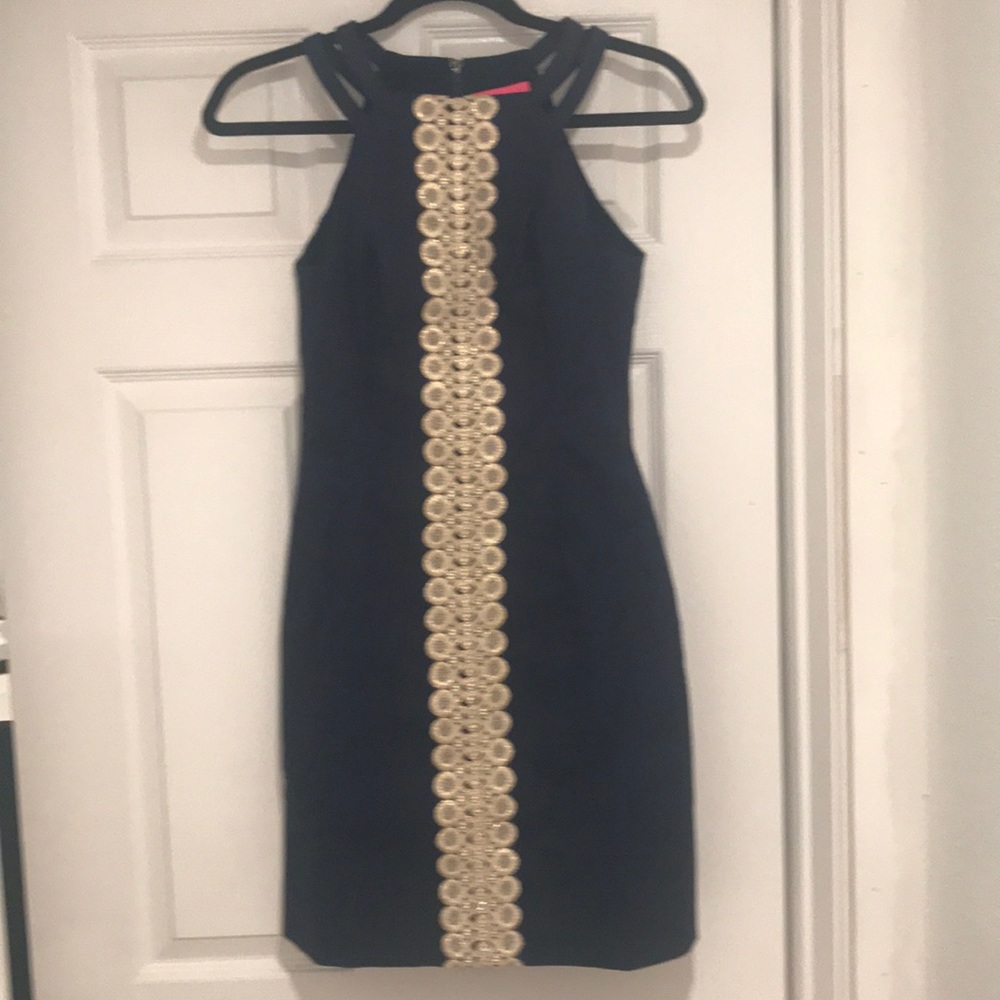 NWT!! Lilly Pulitzer navy metallic gold dress 00